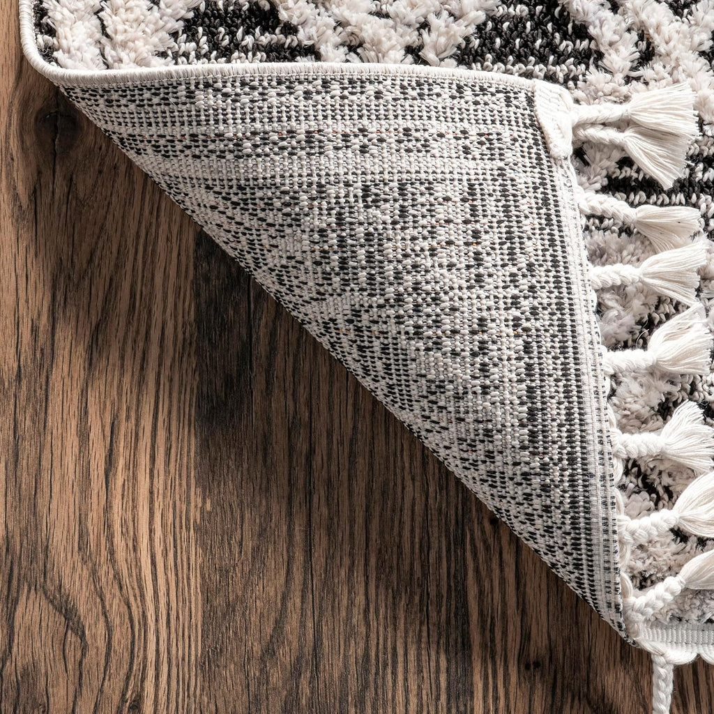 9X12 Ansley Moroccan Tassel Area Rug, Grey, High-Low Textured Bohemian Design, Plush High Pile, Stain Resistant, for Bedroom, Living Room, Hallway, Entryway