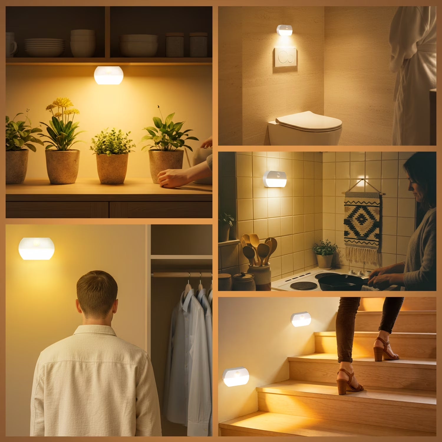 Motion Sensor Lights Indoor, No Wiring, 3 Pack