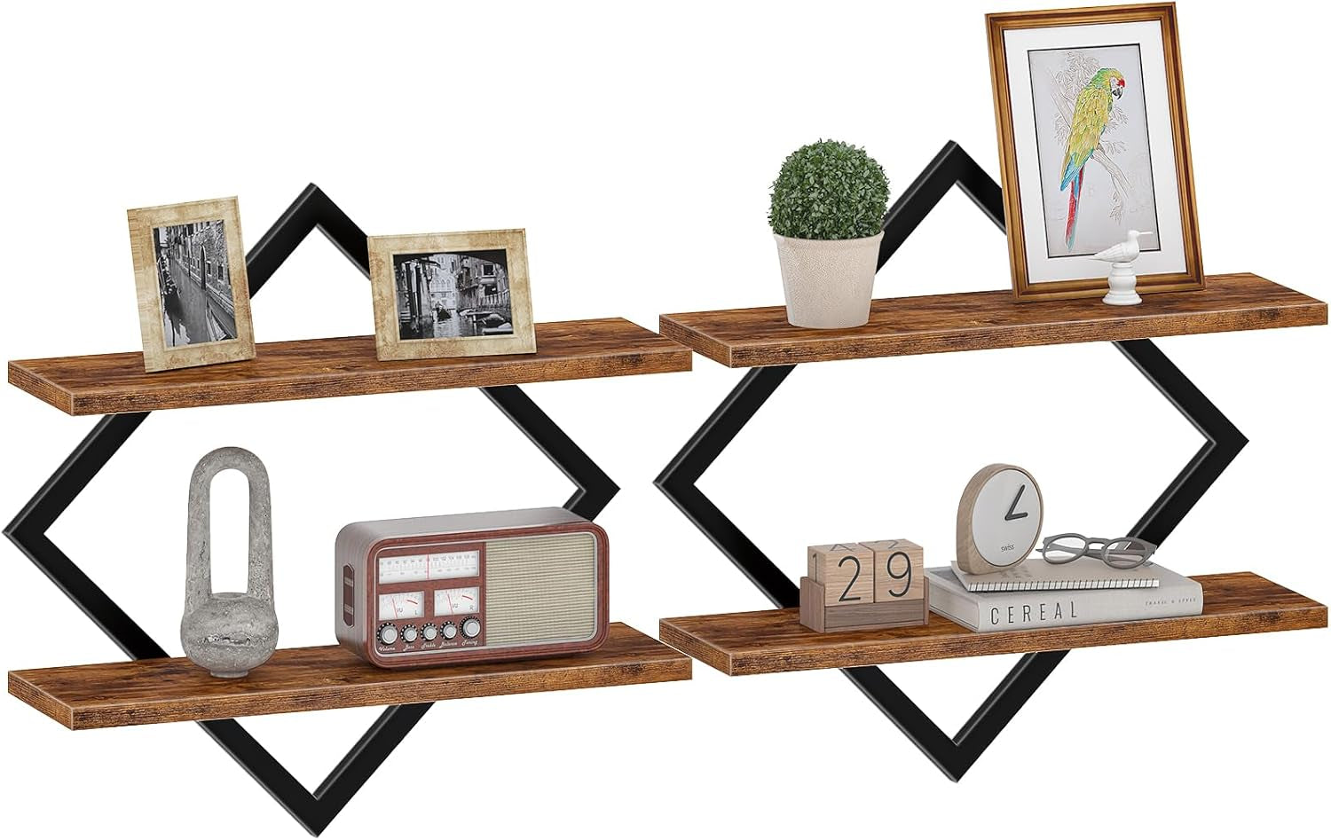 Floating Shelves, Set of 2 Wall Shelves, 2-Tier Hanging Shelves, Wall Shelf Set