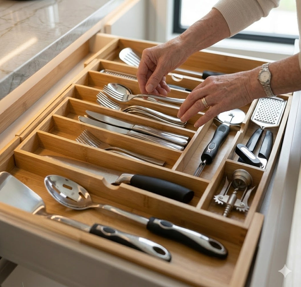 Expandable Silverware Organizer – 10 Compartments, Adjustable Drawer Tray