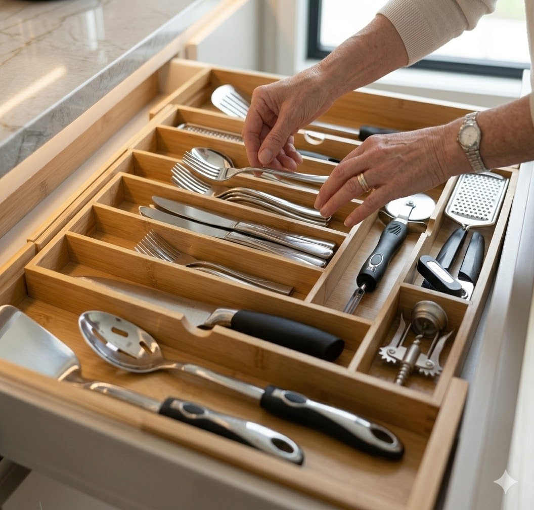 Expandable Silverware Organizer – 10 Compartments, Adjustable Drawer Tray