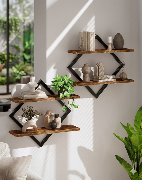 Floating Shelves, Set of 2 Wall Shelves, 2-Tier Hanging Shelves, Wall Shelf Set