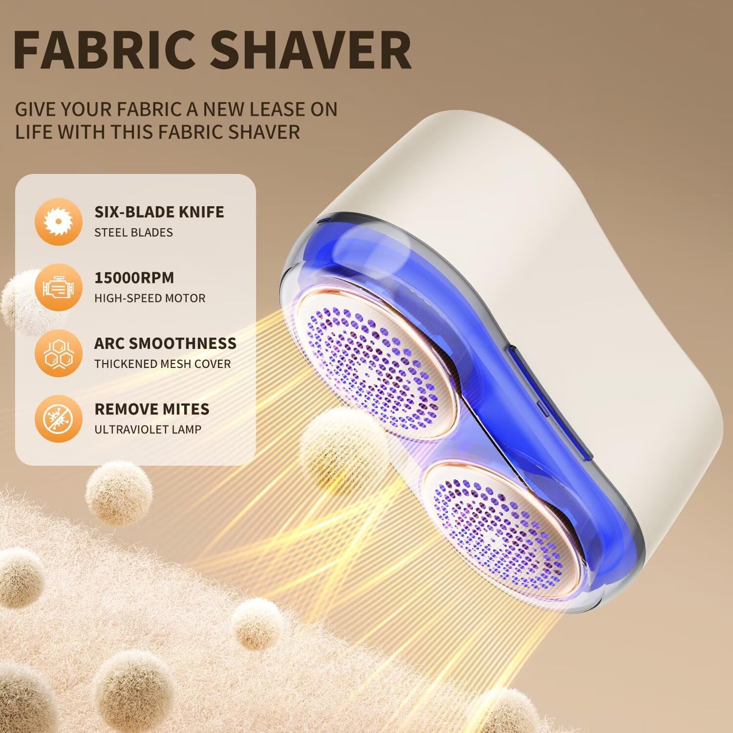 Ultimate Electric Fabric Shaver - Rechargeable Lint Remover with 6 Stainless Steel Blades for Safe Use on Sweaters, Coats, and Sofas