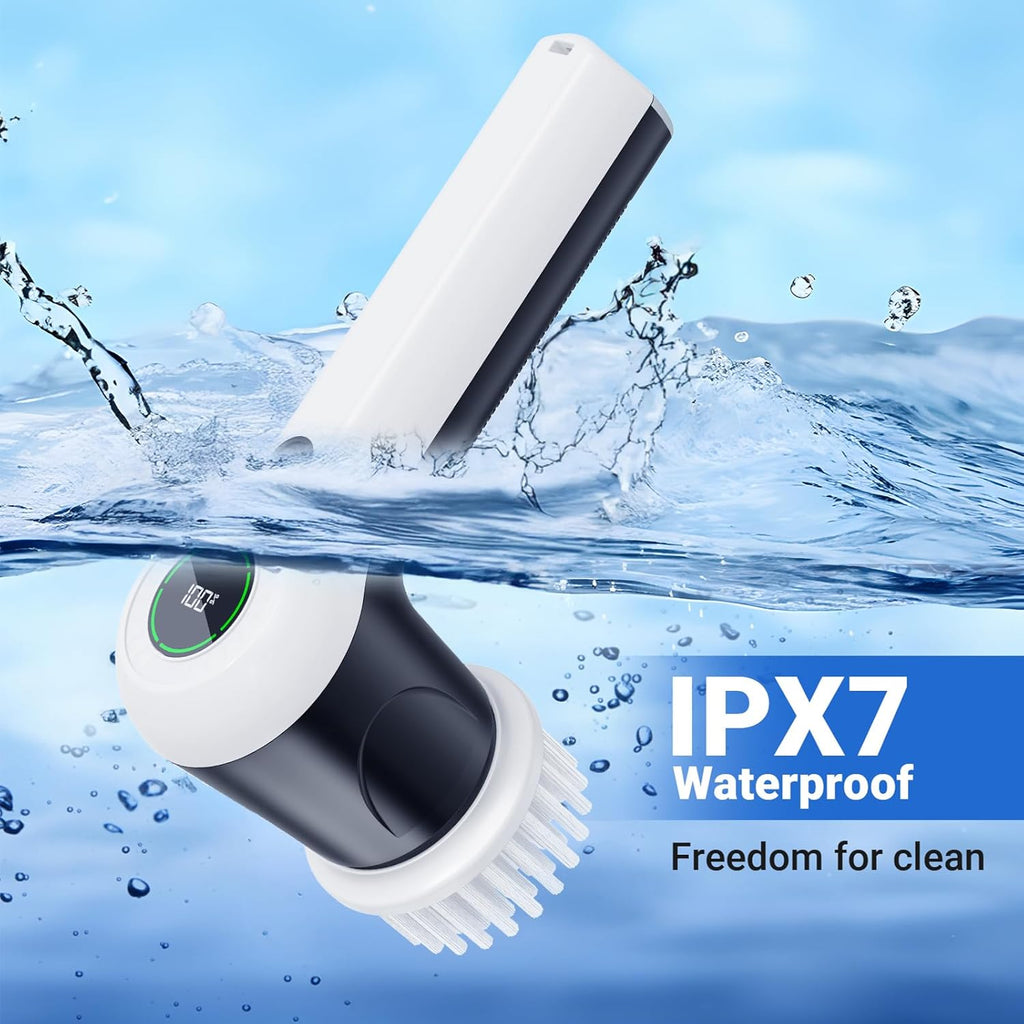 Powerful Cordless Electric Spin Scrubber with Battery Display, 2 Speed Settings & 6 Replaceable Heads for Effortless Bathroom, Sink & Window Cleaning