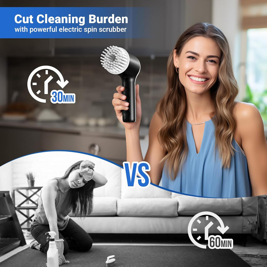 Powerful Cordless Electric Spin Scrubber with Battery Display, 2 Speed Settings & 6 Replaceable Heads for Effortless Bathroom, Sink & Window Cleaning