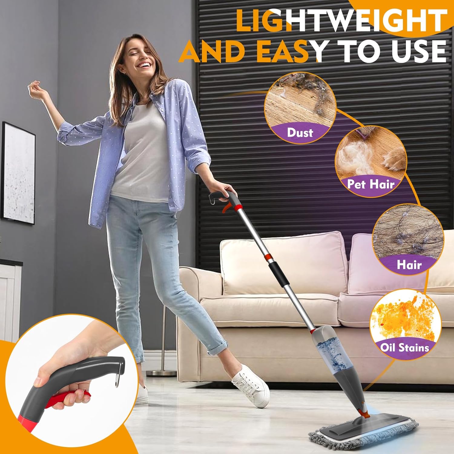 Spray Mop for Floor Cleaning with Washable Pads, Microfiber Wet Mops with 800 Ml Refillable Bottle,Reusable Dust Mops with Sprayer for Hardwood Laminate Vinyl Tile Cleaning