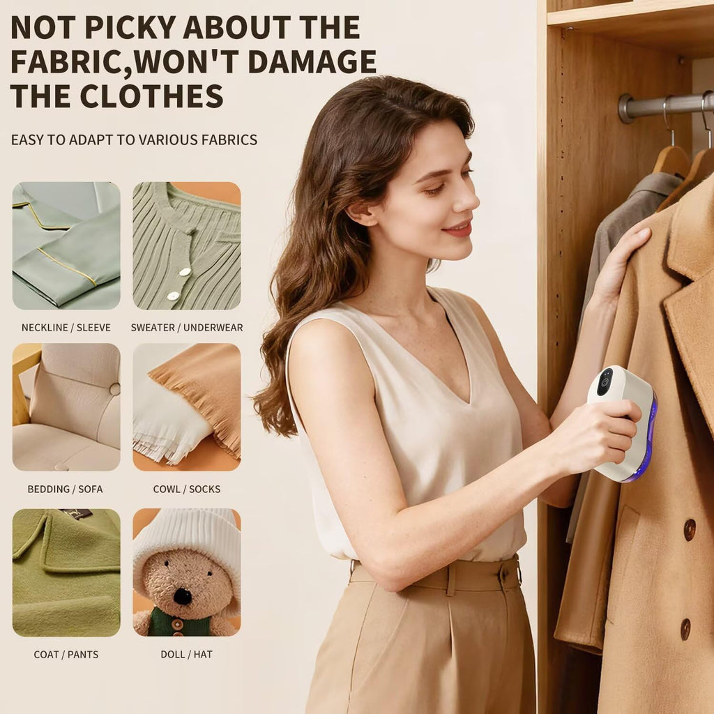 Ultimate Electric Fabric Shaver - Rechargeable Lint Remover with 6 Stainless Steel Blades for Safe Use on Sweaters, Coats, and Sofas