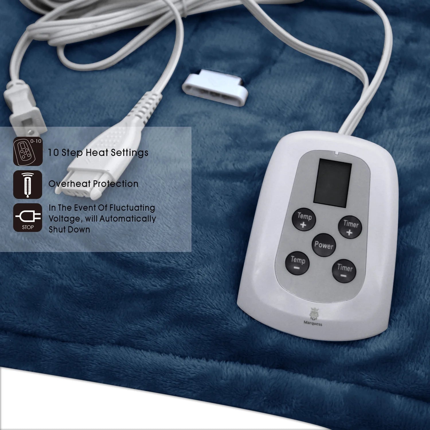 Heated Blanket Twin Navy Electric Blanket Throw with 10 Heat Settings/Safety 10 Hours Auto-Off Dual Controllers 62"X84"