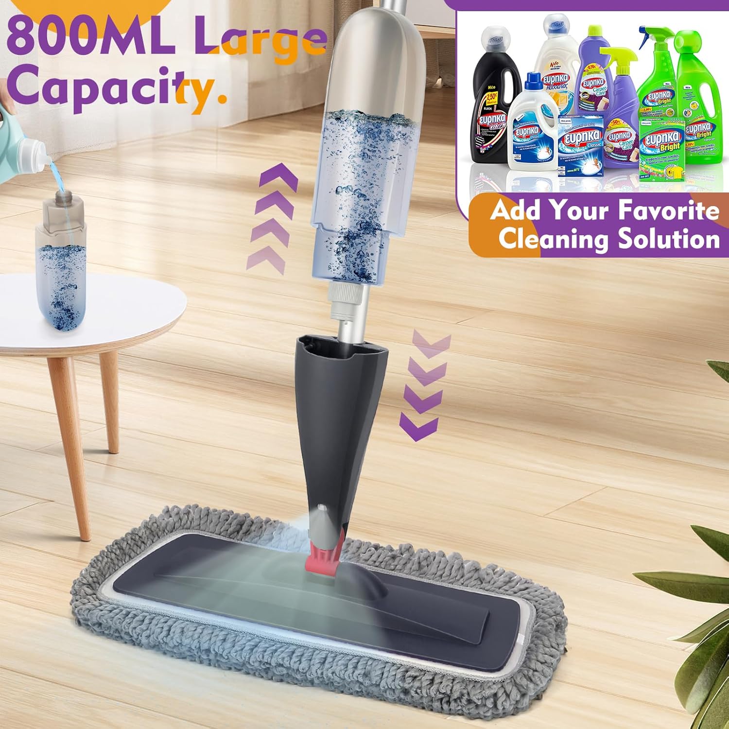 Spray Mop for Floor Cleaning with Washable Pads, Microfiber Wet Mops with 800 Ml Refillable Bottle,Reusable Dust Mops with Sprayer for Hardwood Laminate Vinyl Tile Cleaning