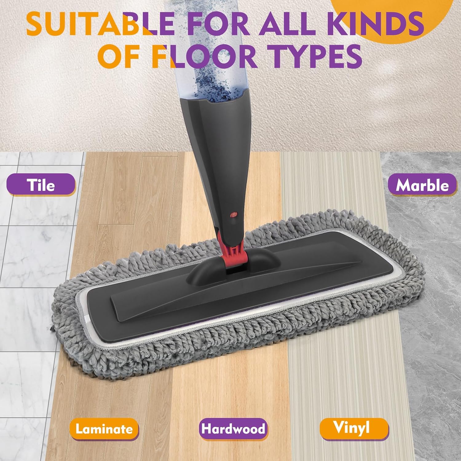 Spray Mop for Floor Cleaning with Washable Pads, Microfiber Wet Mops with 800 Ml Refillable Bottle,Reusable Dust Mops with Sprayer for Hardwood Laminate Vinyl Tile Cleaning