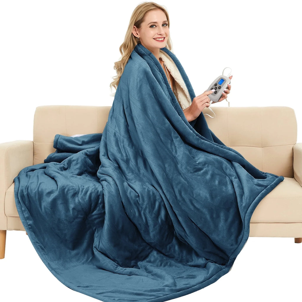 Heated Blanket Twin Navy Electric Blanket Throw with 10 Heat Settings/Safety 10 Hours Auto-Off Dual Controllers 62"X84"