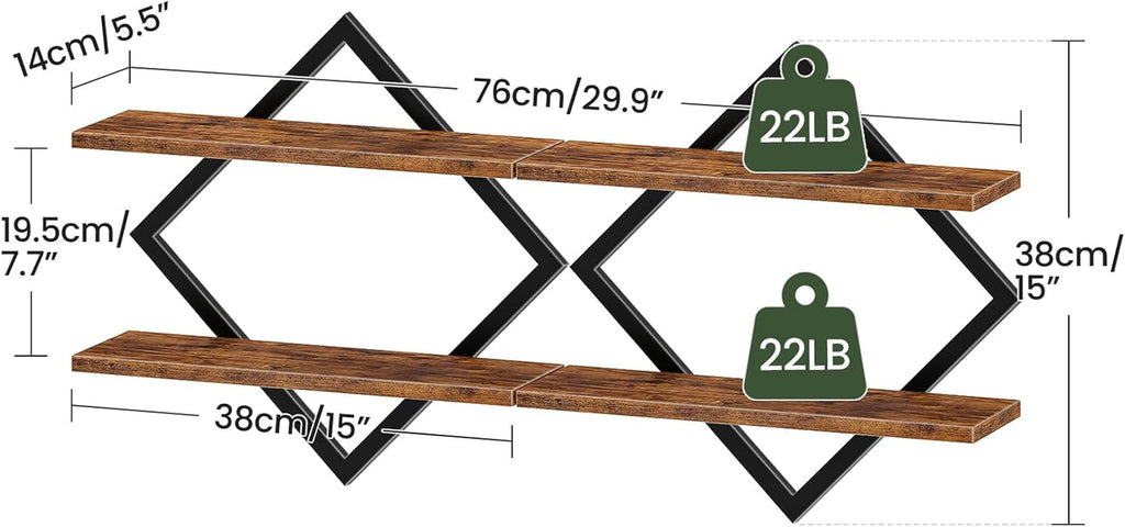 Floating Shelves, Set of 2 Wall Shelves, 2-Tier Hanging Shelves, Wall Shelf Set