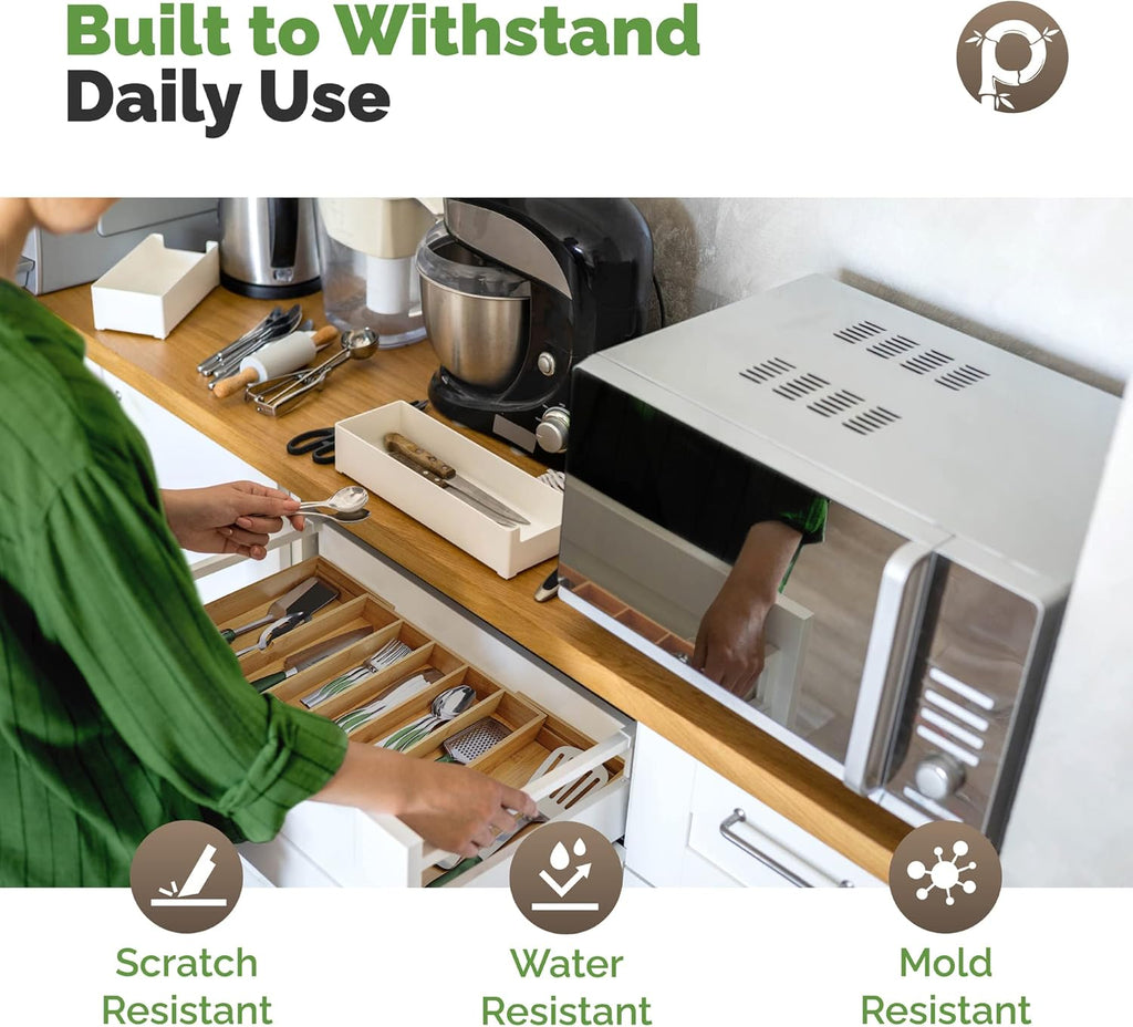 Expandable Silverware Organizer – 10 Compartments, Adjustable Drawer Tray