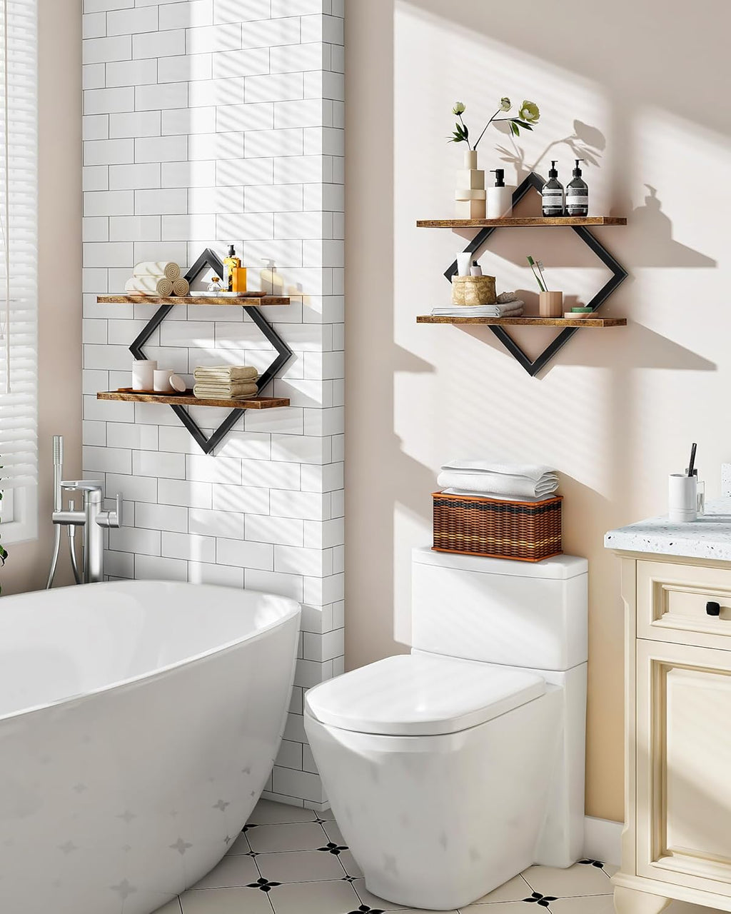 Floating Shelves, Set of 2 Wall Shelves, 2-Tier Hanging Shelves, Wall Shelf Set